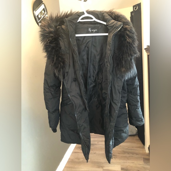 Black parka with faux fur collar/hood - Picture 3 of 5
